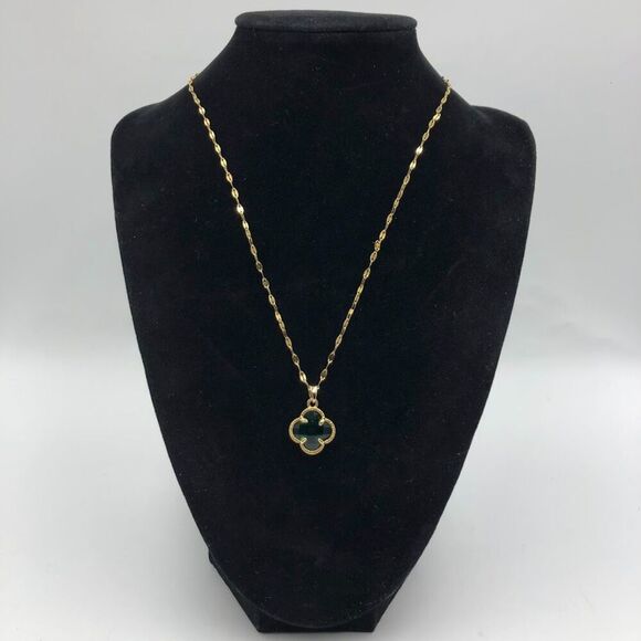 18K Gold Plated Stainless Steel "Four Leaf Clover" Necklace Hypoallergenic - Picture 5 of 12